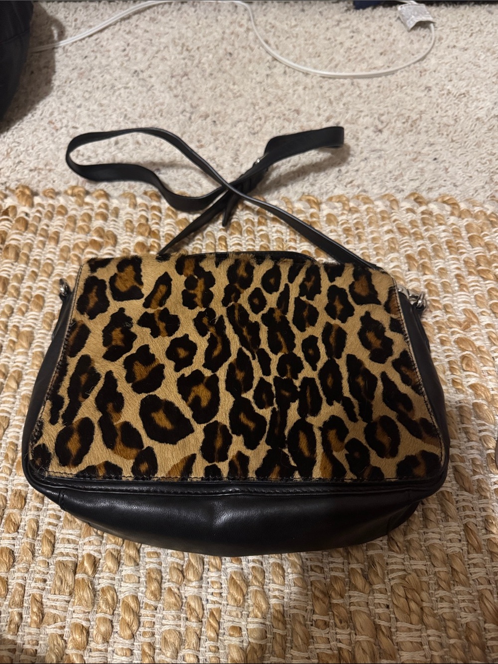 DKNY Leopard Print Crossbody Shoulder Bag - Black Trim With Fur